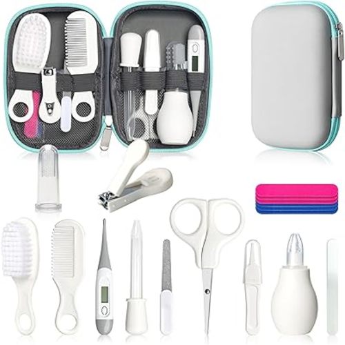 Baby Healthcare and Grooming Kit, Baby Safety Care Set, Baby Electric Nail Trimmer Set Newborn Nursery Health Care Set for Newborn Infant Toddlers Baby Boys Girls Kids (Grey White-18 Kits)