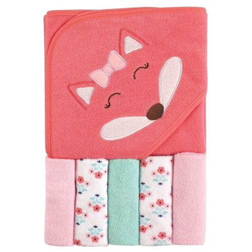 Luvable Friends Baby Girl Hooded Towel With Five Washcloths, Girl Fox, One Size