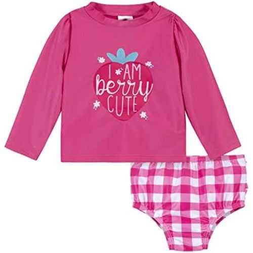 Gerber Baby Girls' Baby Toddler Long Sleeved Rashguard Swim Bathing Suit Set