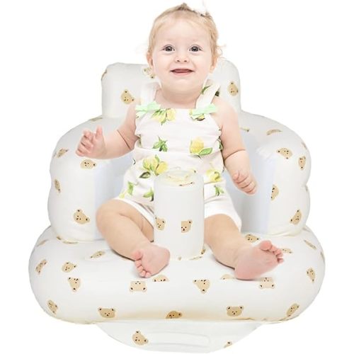 Baby Inflatable Seat for Babies 3 Months and Up, Baby Support Seat Summer Toddler Chair for Sitting Up, Built in Air Pump Baby Floor Seat Gifts, Bear Head