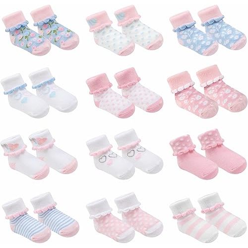 Baby Socks 12 Pairs - Non-Slip Infant Grip for Newborns & Toddlers 0-6 Months, Boys & Girls, Safe for Walking