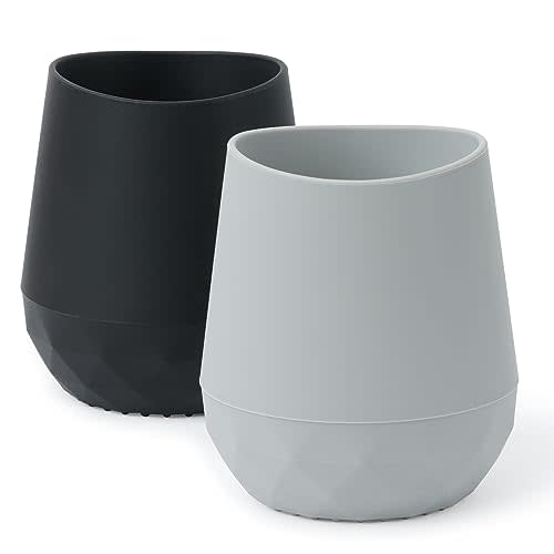 Seposeve Silicone Baby Cups for 6-12 Months, 12-24 Months, Pack of 2 Tiny Open Training Silicone Cup for Toddler, Baby Mouth-Like Design, with Capacity Markings, Black Grey