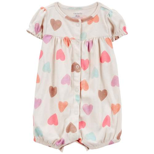 Baby Heart Print Ribbed Short-Sleeve Romper - Carter's | Carter's