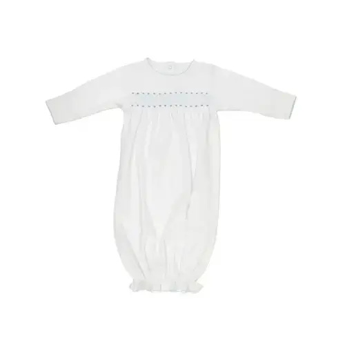 Sweetly Smocked Greeting Gown - Worth Avenue White With Buckhead Blue
