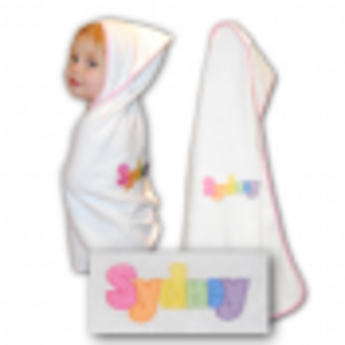 White Embroidered Hooded Towel with Pink Piping - Damhorst Toys & Puzzles Inc Store