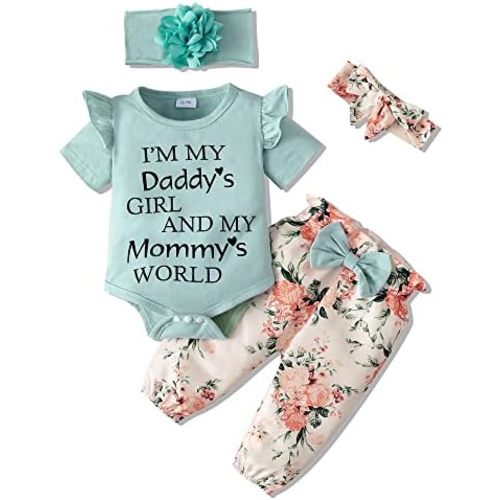 SUNNY PIGGY Newborn Infant Baby Girl Clothes Ruffle Romper Toddler Girl Floral Cotton Pant Sets Girls Clothing Outfit
