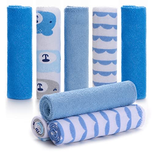 Baby Washcloths, Momcozy Ultra Soft Absorbent Towel, 8pcs Newborn Bath Face Towel, Natural Reusable Baby Wipes for Sensitive Skin, Baby Registry as Shower, 10"x10" (Blue)