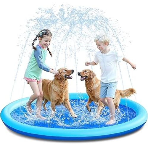 SLOOSH 72" Non-Slip Splash Pad Sprinkler - Outdoor Water Toys Play Mat for Toddlers Kids Dogs, Outside Thickened Sprinkler Pool Party Durable Backyard Fountain for Girls Boys Pets (72in, Blue)