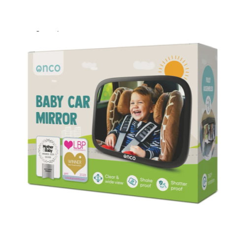 Onco Baby Car Mirror Rear Facing - Double Award-Winning Convex Car Mirror for Baby, 100% Shatterproof & Shakeproof with 360° Rotation, Newborn Essentials (9.6 x 6.9 in)