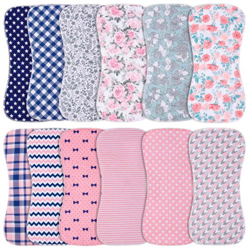 12-Pack 2-in-1 Baby Bibs & Burp Cloths Set, 3-Layer Design, Large Size, Super Absorbent, 100% Organic Cotton, Soft & Comfortable