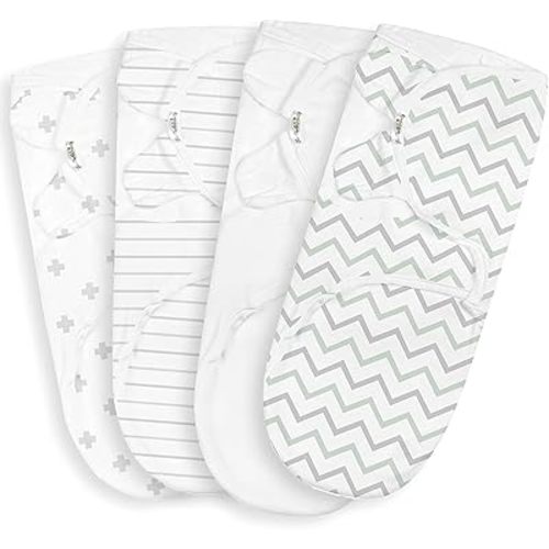 BaeBae Goods Swaddle Blanket, Adjustable Infant Baby Swaddling Wrap Set of 4, Baby Swaddling Wrap Blankets for Boys and Girls Made in Soft Cotton (0-3 Months, Grey/Green Chevron)