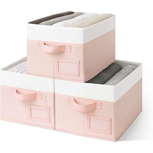 GRANNY SAYS Storage Baskets for Organizing, Fabric Storage Bins for Shelves, Closet Storage Bins, Clothing Storage and Organization, Decorative Storage Bins, Pink&Ivory, Large, 3-Pack