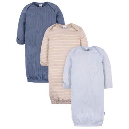 Gerber Baby Boys' 3-Pack Lap Shoulder Gowns, Skywriting/Tan Stripe/Wild Win, 0-3 Months