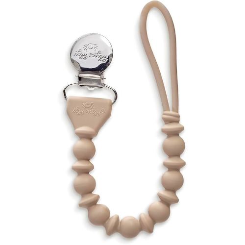 Itzy Ritzy Silicone Pacifier Clip; 100% Food Grade Silicone Pacifier Strap with Clip Keeps Pacifiers, Teethers & Small Toys in Place; Features One-Piece Design & Cord (Toast)