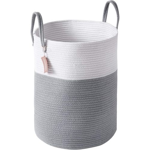 Cotton Rope Laundry Hamper by YOUDENOVA, 58L - Woven Collapsible Laundry Basket - Clothes Storage Basket for Blankets, Laundry Room Organizing, Bedroom Storage, Clothes Hamper – Grey