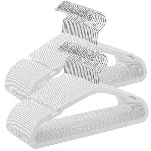 50-Pack Kids Velvet Hangers, 14x8 Inch Non-Slip Children's Hangers with Wide Shoulder Notches & Swivel Hook, Space-Saving Closet Organizers, White