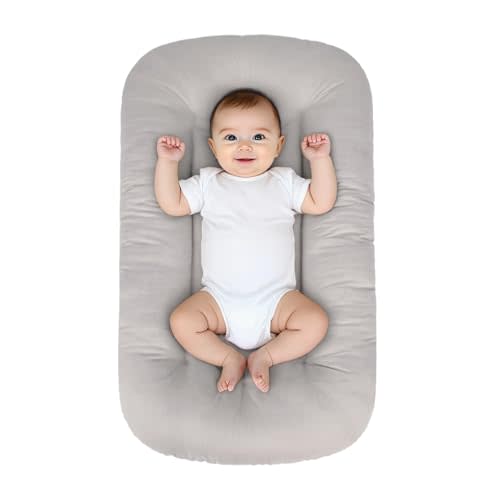 Baby Lounger for Infants Babies 0-24 Months, Bionic Organic Lounger, Soft Cotton Breathable Infant Floor Seats & Loungers for Newborn Baby Shower Gifts (Grey)