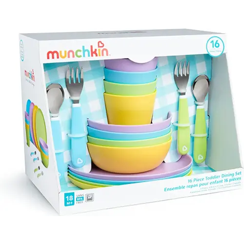 Munchkin® 16pc Baby and Toddler Feeding Supplies Set - Includes Plates, Bowls, Cups and Utensils