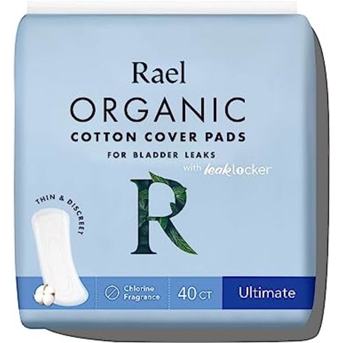 Rael Incontinence Pads for Women, Organic Cotton Cover - Postpartum Essential, Heavy Absorbency, Bladder Leak Control, 4 Layer Core with Leak Guard Technology, Long Length (Ultimate, 40 Count)