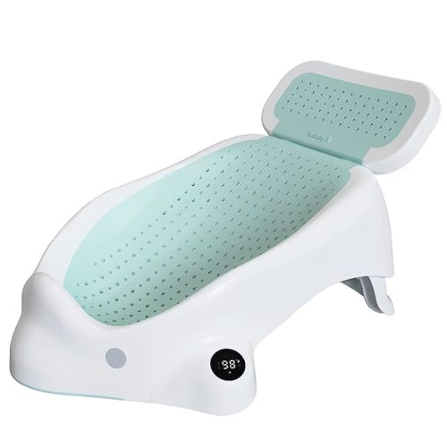 Baby Bather Plus - Bath Support with Thermometer for Bathtub or Sink (0-6 Months) Slip-Resistant & Ergonomic for Newborn Infant (Aqua) - Jool Baby - PLUS (with Thermometer)