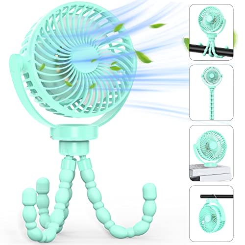 GetBreeze Baby Stroller Fan, Portable Fan 5200mah with LED Lights, Clip on Fan for Baby, Mini Desk Hanging Fan Battery Rechargeable Personal Fan for Stroller, Car Seat, Treadmill, Camping
