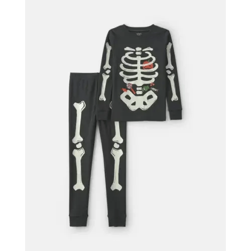 Kids 2-Piece Halloween Glow in the Dark Skeleton 100% Cotton Snug Fit Pajama Set - Black | Carter's