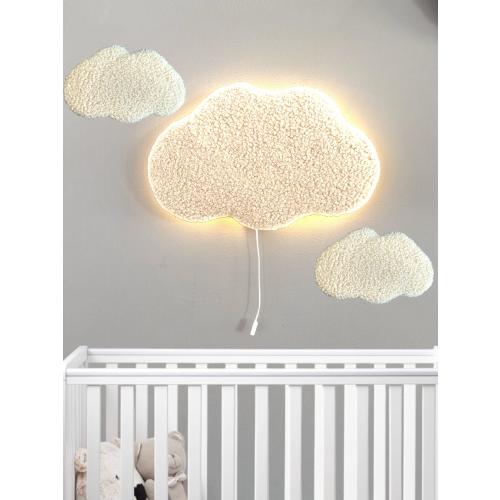 Nursery Wall light - battery operated led's - Boucle cloud and swinging bear soft wall decor for nursery/kids room.