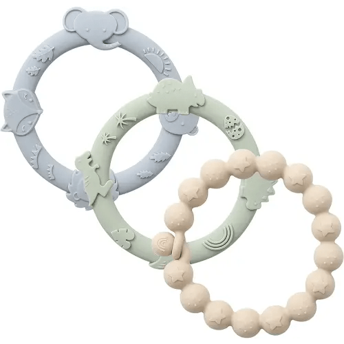 YIVEKO Baby Teether Rings Silicone Teethers for Babies Multi Use Baby Toy Rings Teething Toys for Infants Baby Chew Toys Baby Teething Rings for Infant Boys and Girls 3 Pack-Baby Blue