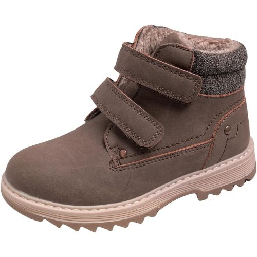 TZJS Kids' Hiking Work Boots for Boys Girls, Waterproof Outdoor Ankle Boots with Hook and Loop - 7 Toddler - Brown Warm
