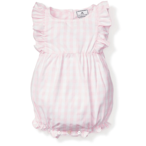 Baby's Twill Ruffled Romper in Pink Gingham