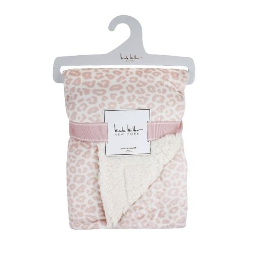 Nicole Miller Mauve Cheetah Printed Mink/faux Shearling Throw Blanket - Pink