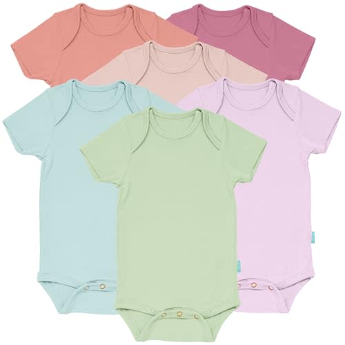 PurComfy Supersoft Short Sleeve Baby Bodysuits, Premium Bamboo Rayon Bodysuits Unisex Boy Girl White Bodysuit 6-pack
