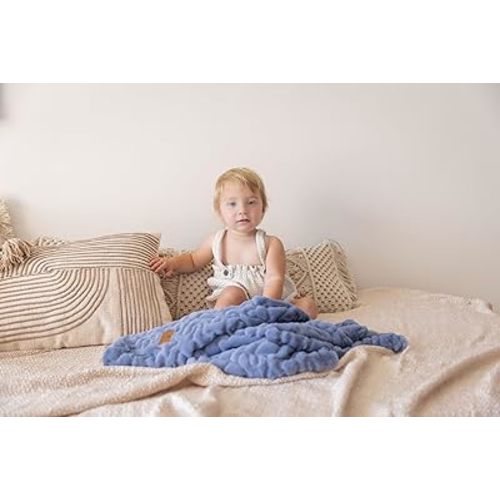 Cuddle Cookie Baby Solid Faux Fur Blanket, 27 x 33 inches, in Gift Box (Blue)