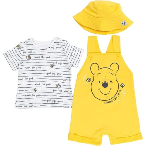Disney Tigger Winnie the Pooh Baby French Terry Short Overalls T-Shirt and Hat 3 Piece Outfit Set Newborn to Infant - 18 Months