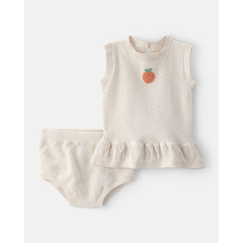 Baby Girl 2-Piece Peach Crochet Top & Short Set - Cream