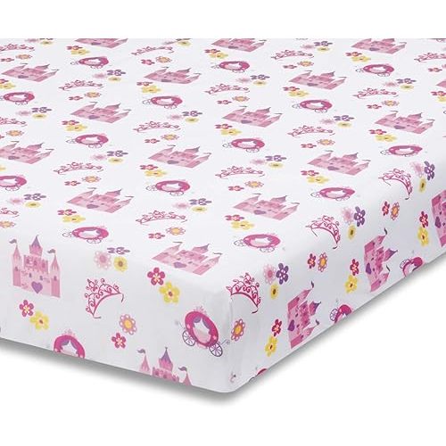 Baby Girl Fitted Crib Sheet Princess Storyland, 100% Soft Breathable Microfiber Baby Sheet, Fits Standard Size Crib Mattress 28in x 52in, Nursery Sheet