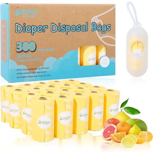 Diaper Disposal Bags - 20 Refill Rolls/300 Pack Baby Poop Bag with Dispenser | Tropical Fruit Scented | Leak Proof & Trash Bags for Diapers | Baby Essentials