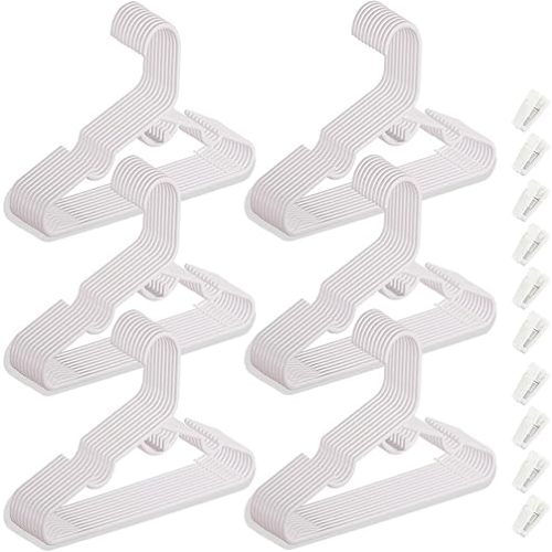 60 Packs Baby Hangers for Closet Plastic Baby Clothes Hangers with Clips for Nursery Kids Hangers for Closet Organizer, Stack-able Hangers for Newborn, Infant, Toddler, Children, Space-Saving