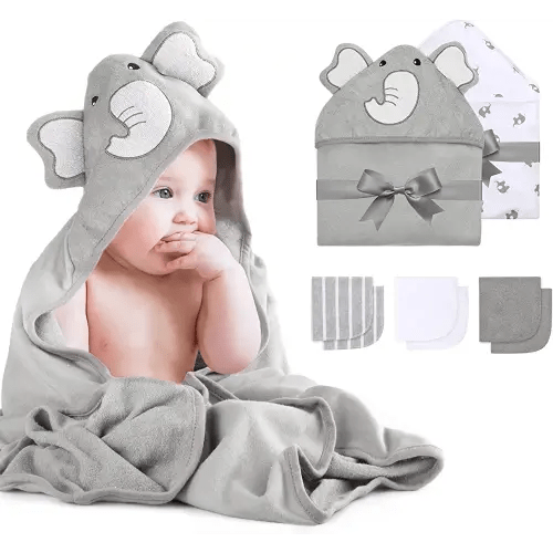 Momcozy Baby Hooded Towel, 8-Piece Bath for Boys or Girls, Washcloth Set with Cute Design, Shower Towel Gift for Newborns, Infants and Toddlers