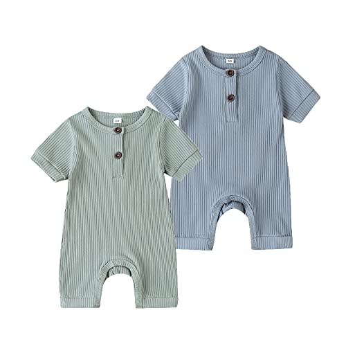 Baby Boy Girl 2 Pack Solid Romper Short/Long Sleeve One Piece Jumpsuits Clothes Sets
