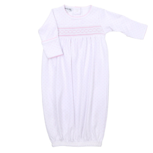 Magnolia Baby Girl Mini Dots Smocked Gathered Gown - Pink