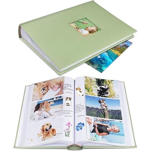 Photo Album 4x6 Hold 402 Photos with Memo Slip-in Pockets Photo Book, Linen Cover Picture Photo Albums with Writing Space for Wedding Family Baby Vacation Mother's Day Sage Green