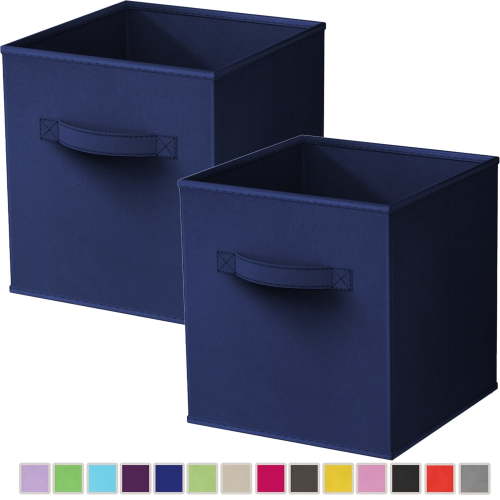 PinkSheep Collapsible Fabric Cube Storage Bins, 11" Cube Organizer Basket Bin, 2 Pack, Navy Blue