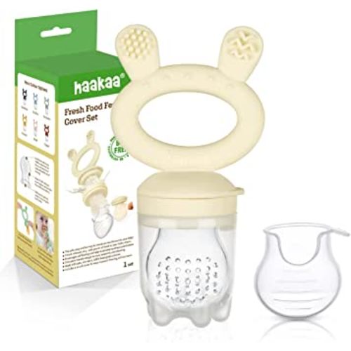 Haakaa Baby Fruit Food Feeder Pacifier | Breastmilk Popsicle Molds for Teething | Silicone Feeder and Teether for Baby Teething Relief & Infant Safely Self Feeding, BPA Free (Oat)