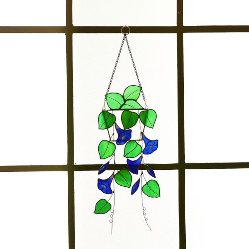 Blue Morning Glory Flower suncatcher Hanging window stained glass art-Home Decor-Nature vibe glass art-Inspired garden plant gift for mom