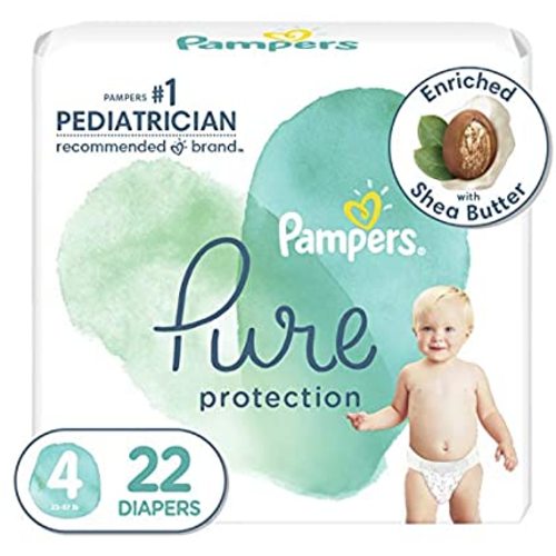Diapers Size 4, 22 Count - Pampers Pure Protection Disposable Baby Diapers, Hypoallergenic and Unscented Protection, Jumbo Pack - Size 4 (22 Count)