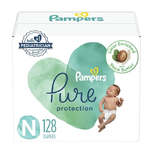 Pampers Pure Protection Diapers Newborn - Size 0, 128 Count, Hypoallergenic Premium Disposable Baby Diapers