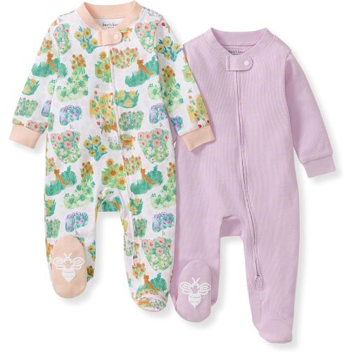 Burt's Bees Baby Girls' Organic Cotton Sleep and Play Footed Pajamas, One-piece Zip Front Romper