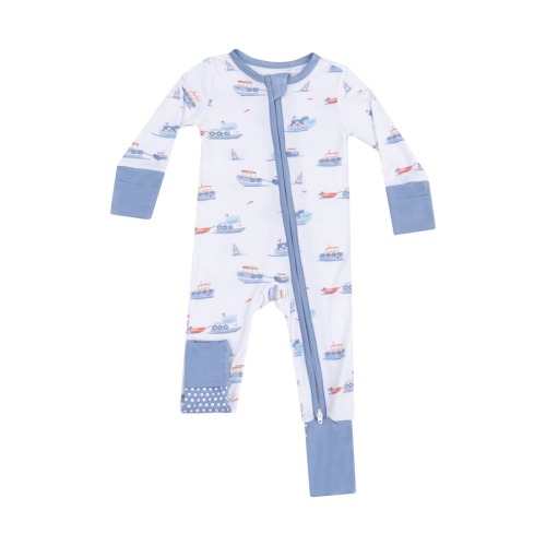 Bubbly Tugboats Convertible Zip Romper, 0-3M