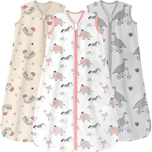 Baby Sleep Sack 6-12 Months 3 Pack 100% Cotton Lightweight 0.5 TOG Wearable Blanket Baby Sleep Bag with 2-Way Zipper for Newborn Infant Pink Apricot Gray Zebra